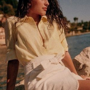 Sézane Tomboy Shirt in Yellow/Ecru Stripe (Size 4/36)